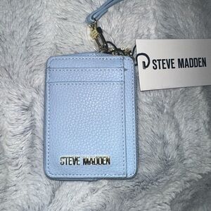 Steve Madden Pastel Blue Pebble Leather Cardholder with Wrist Strap